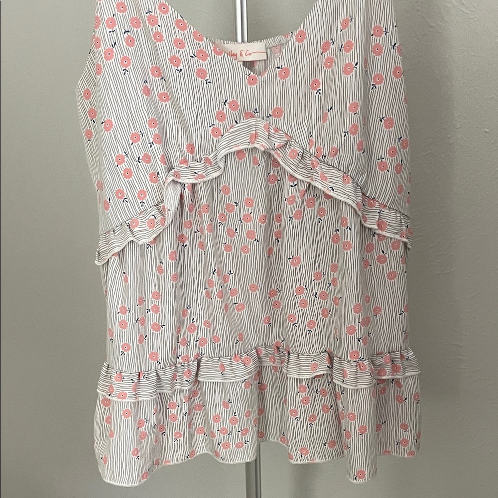 Floral Ruffle Camisole - Pink and White - Picture 4 of 7
